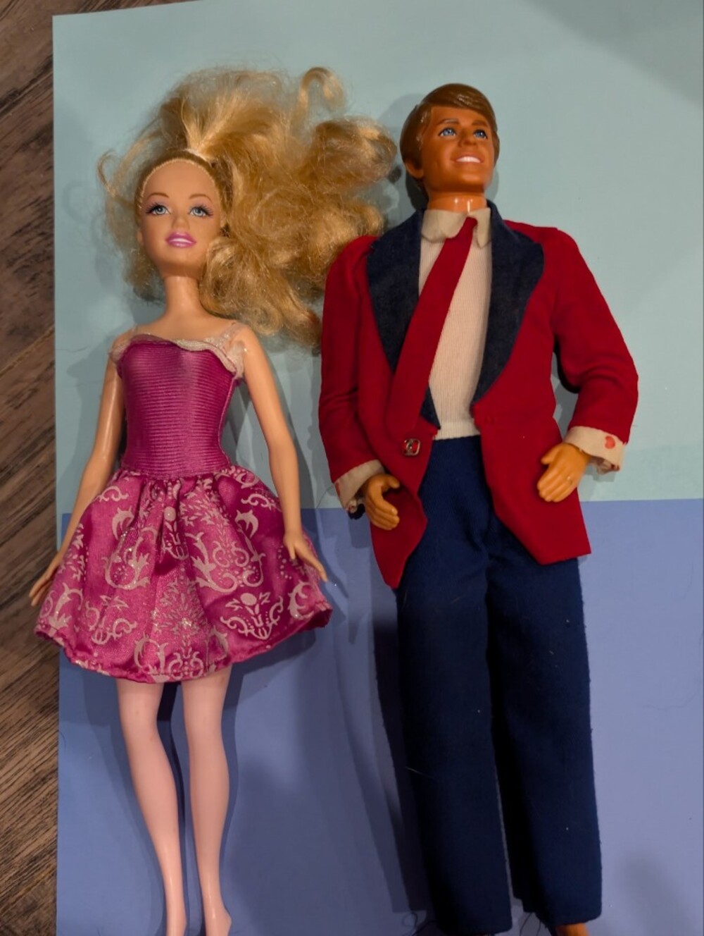 Barbie Doll and Ken in Pink Floral Dress & Red Jacket